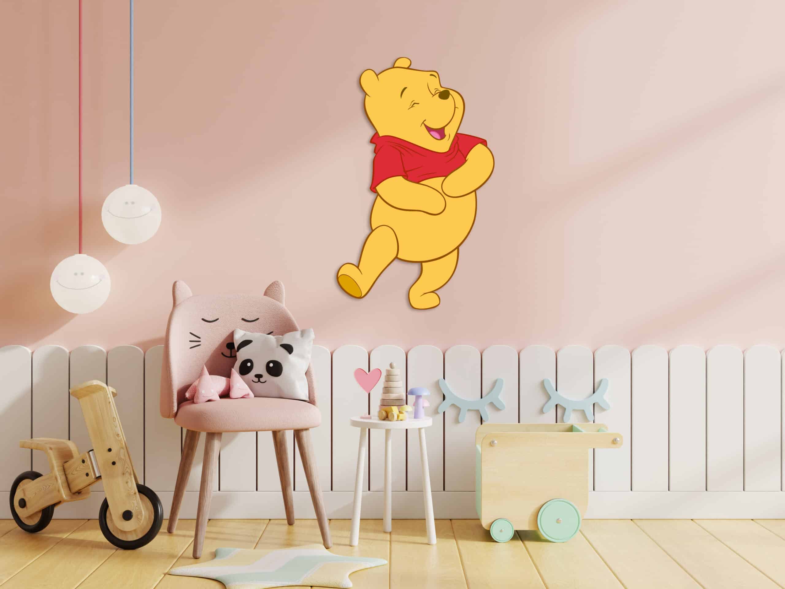Mock up wall in the children's room with chair in light pink col